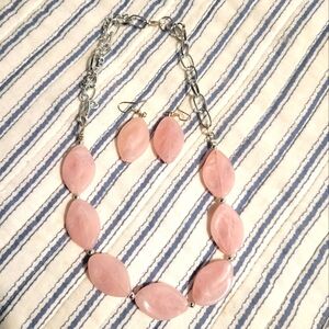 5/$25 Rose Quartz and Silver tone Necklace and Earring Set